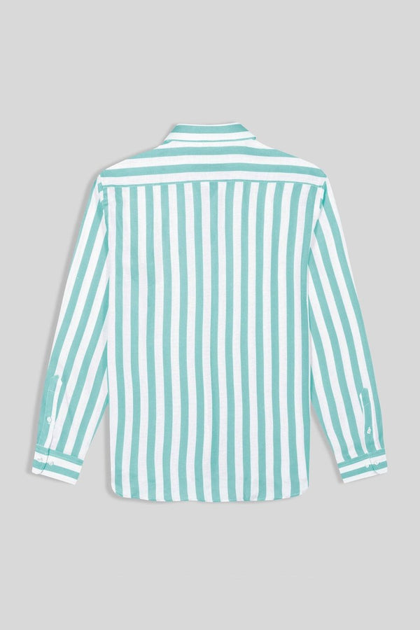 camisa rayas lino para hombre azul