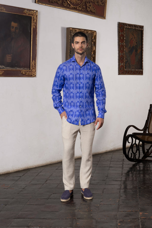 men’s linen shirt navy nurata