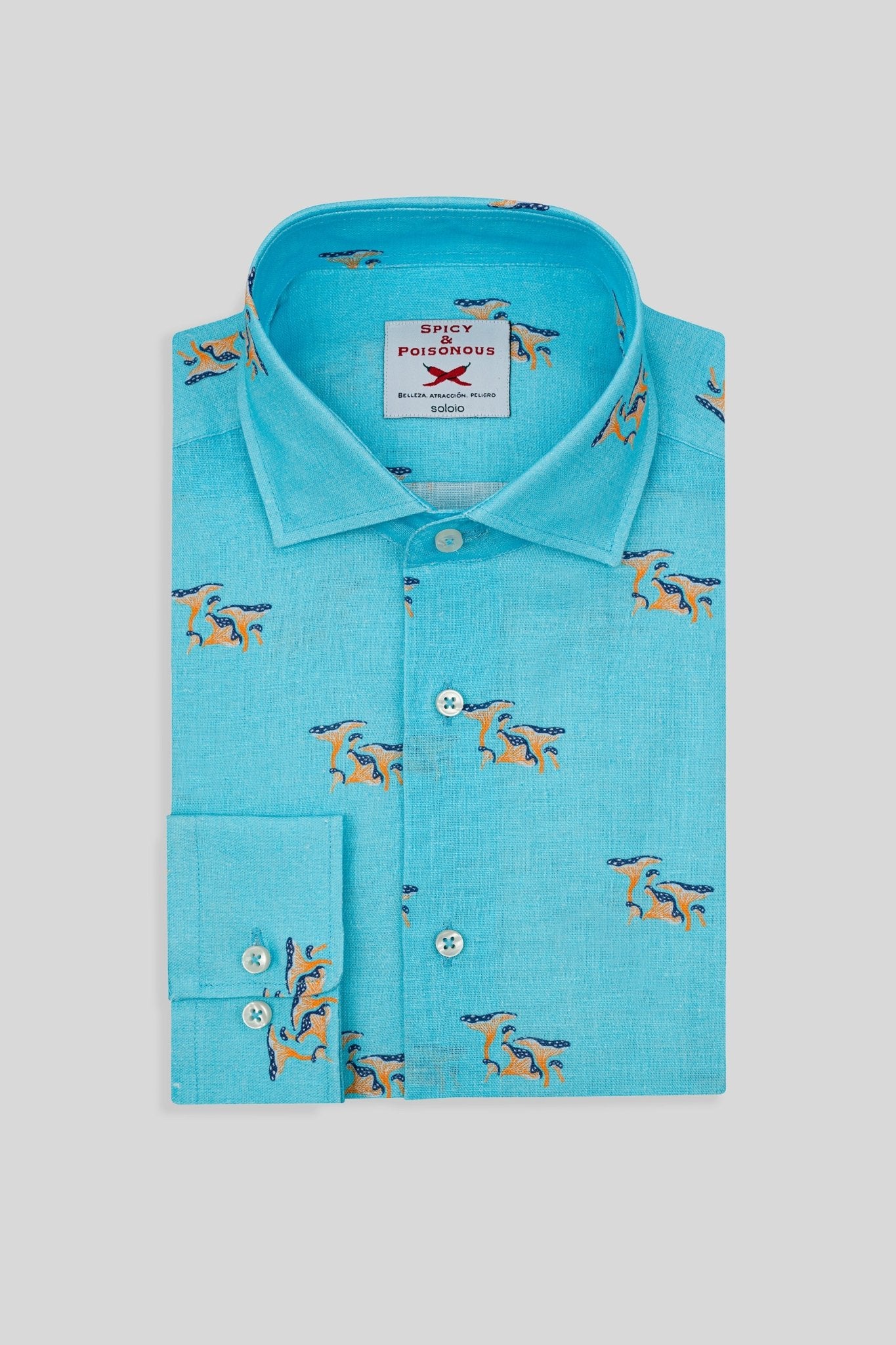 turquoise linen mushroom shirt - soloio