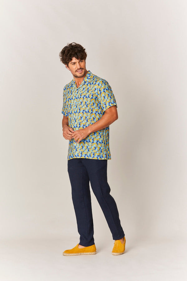 camisa de lino para hombre amarilla arezzo