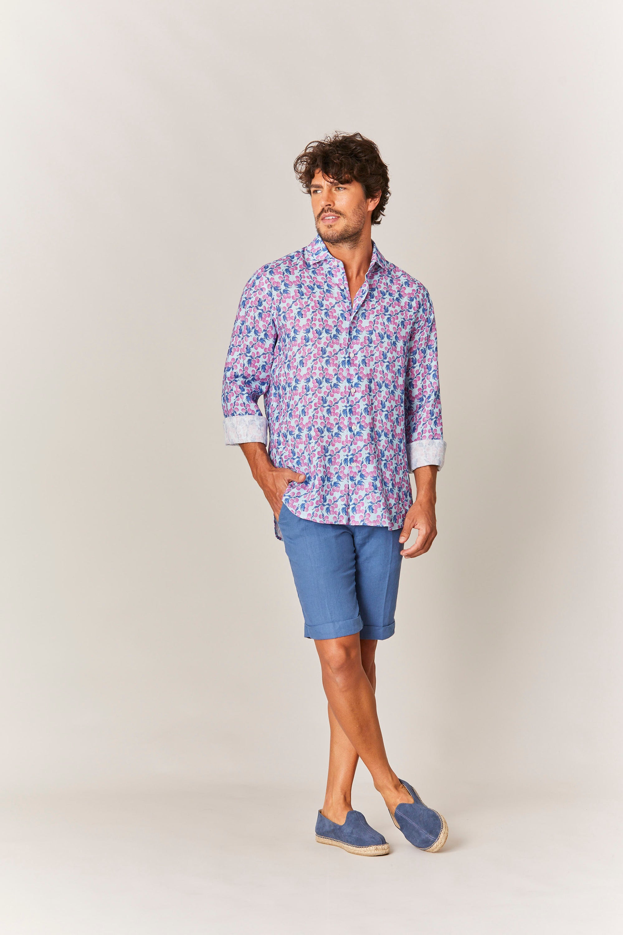 camisa de lino grosellas rosa