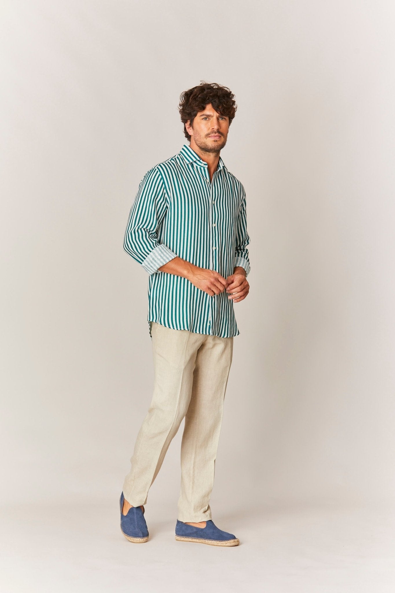 linen shirt green dolomitis stripes - soloio