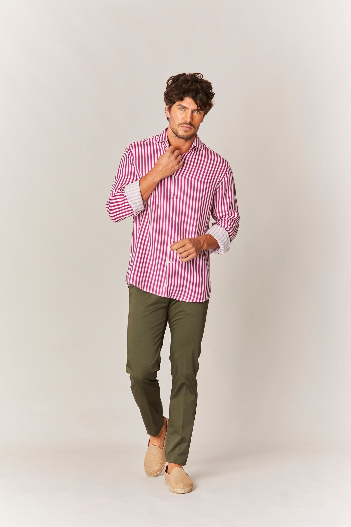 linen striped shirt fuxia - soloio