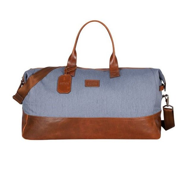 vintage blue leather and canvas briefcase - soloio