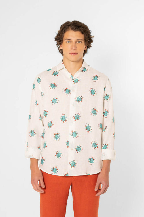 linen octopus shirt turquoise