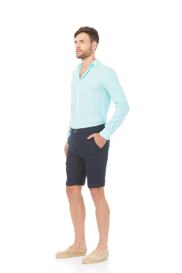 basic linen bermuda shorts navy