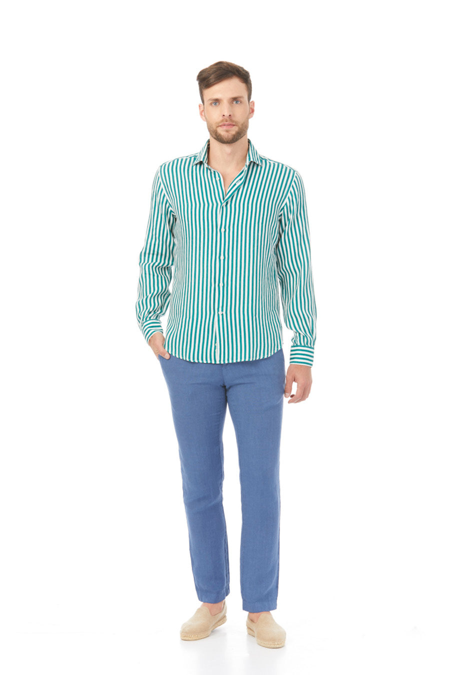 dark green lorenzo linen shirt stripes - soloio