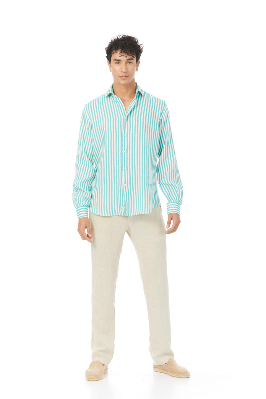 turquoise lorenzo linen shirt stripes - soloio