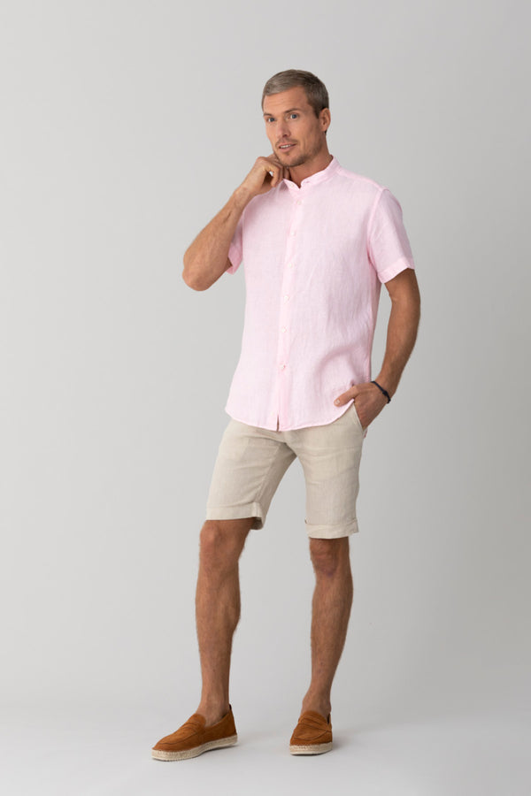 camisa de lino rosa mao mc