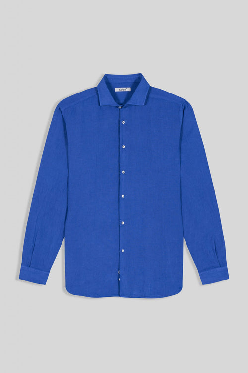 camisa básica de lino azul ml