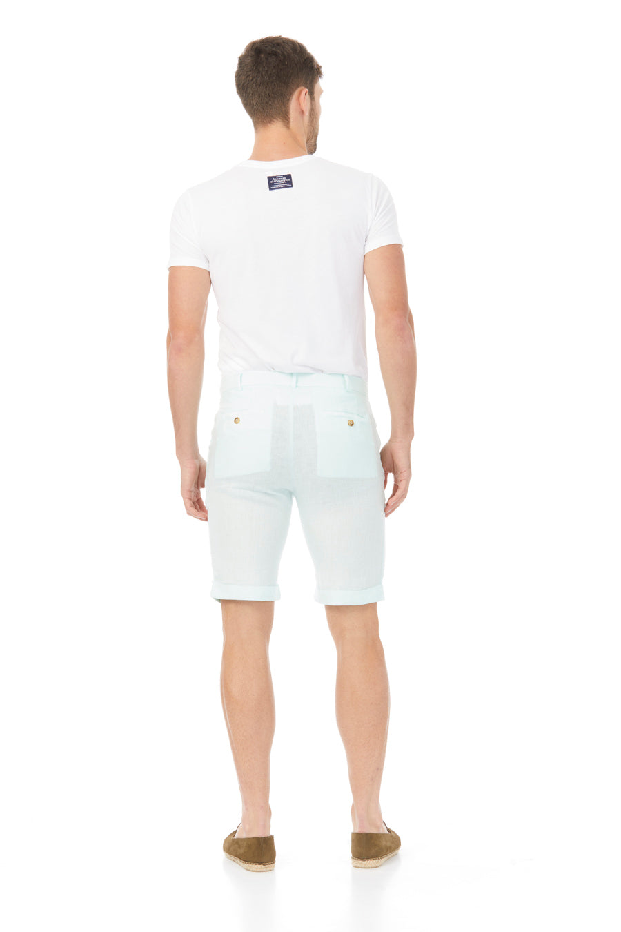 basic linen bermuda shorts aqua - soloio