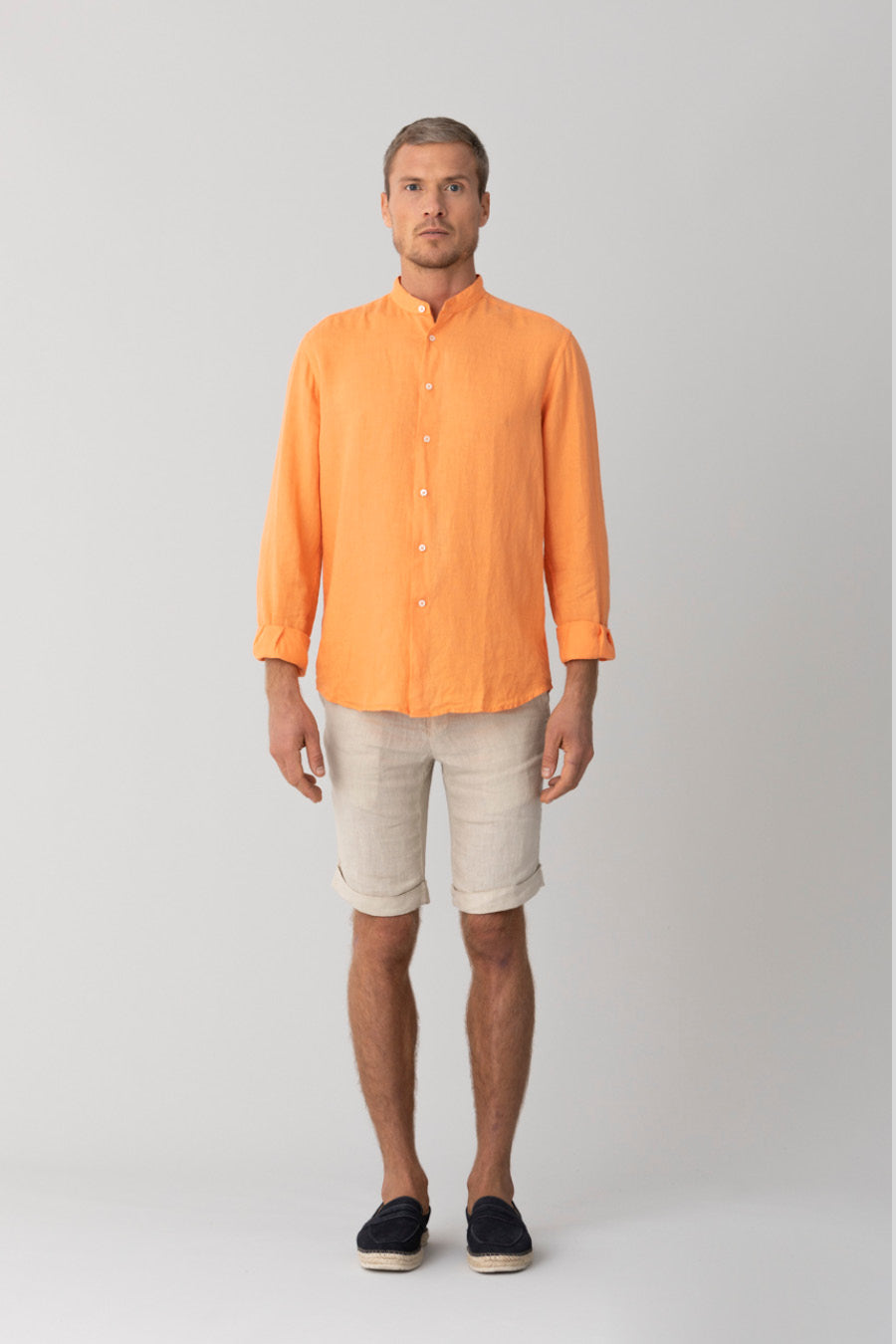 basic linen shirt mao collar orange - soloio