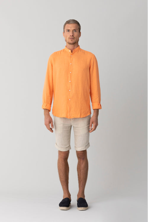 camisa básica de lino cuello mao naranja 