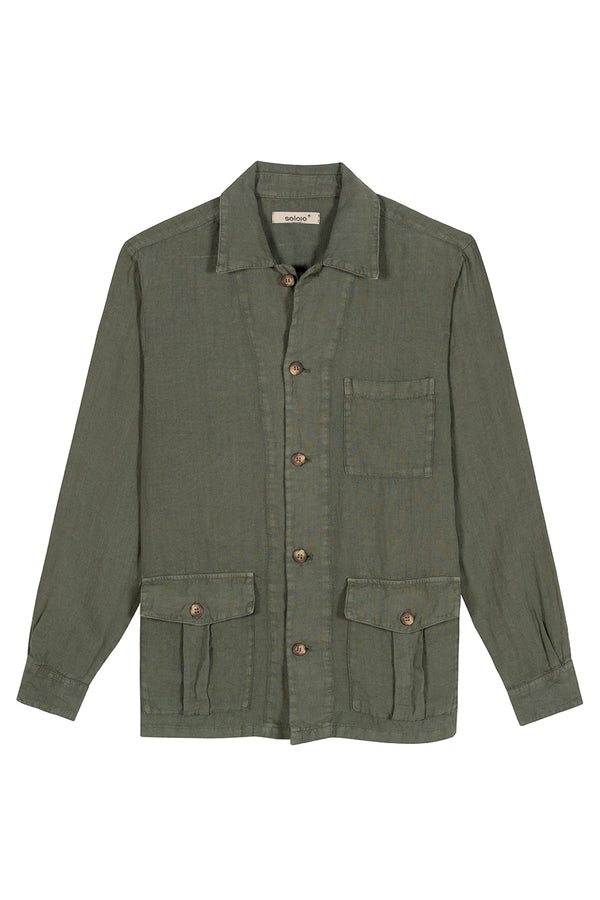 new sahara linen jacket military green