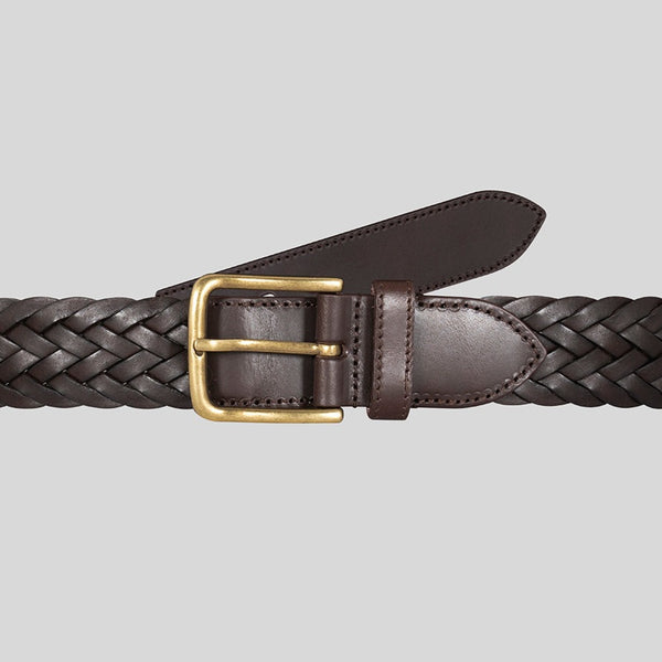 brown braided leather belt